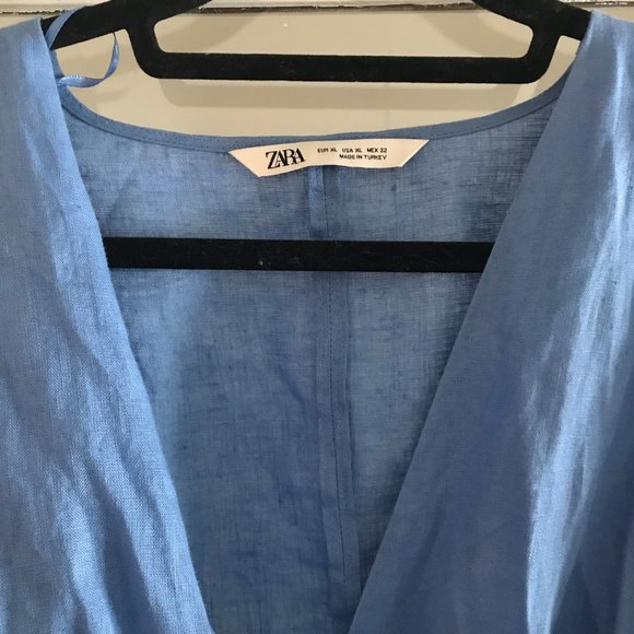 ZARA Flowy Linen Blouse With Tie Belt Wasit - Picture 4 of 8